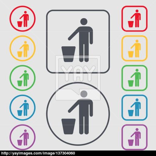Throw Away The Trash Icon Sign Symbol On The Round And Square