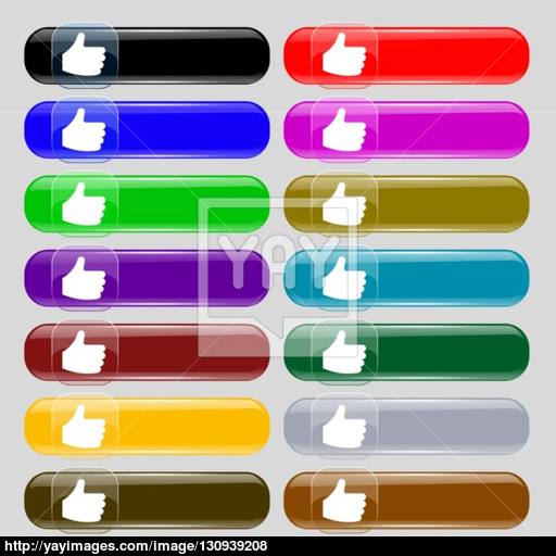 Like, Thumb Up Icon Sign Set From Fourteen Multi Colored Glass