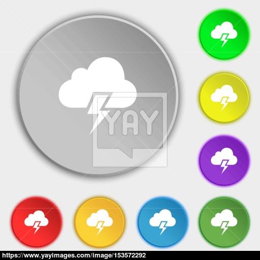 Heavy Thunderstorm Icon Sign Symbol On Eight Flat Buttons Vector
