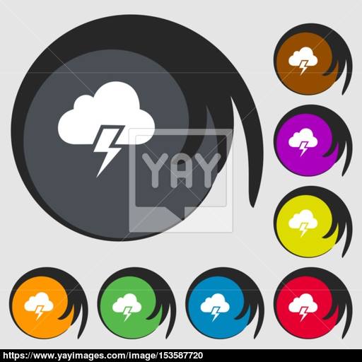 Heavy Thunderstorm Icon Symbols On Eight Colored Buttons Vector