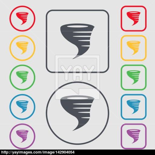 Tornado Icon Symbols On The Round And Square Buttons With Frame