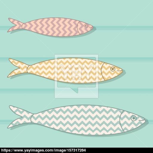 Traditional Portuguese Icon Colored Sardines With Geometric Che