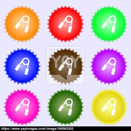 Hand Grip Trainer Icon Sign Big Set Of Colorful, Diverse, High