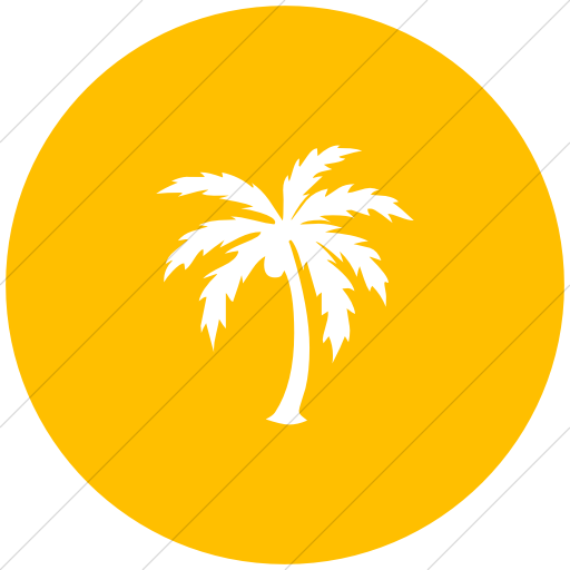 Flat Circle White On Yellow Classica Palm Tree Icon