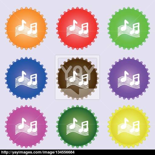 Musical Note, Music, Ringtone Icon Sign A Set Of Nine Different