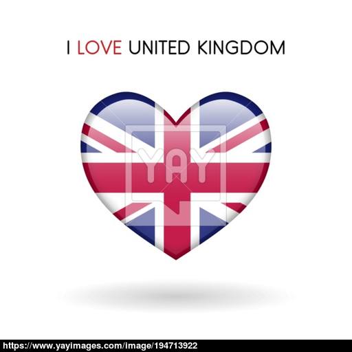 Love United Kingdom Symbol Flag Heart Glossy Icon Vector