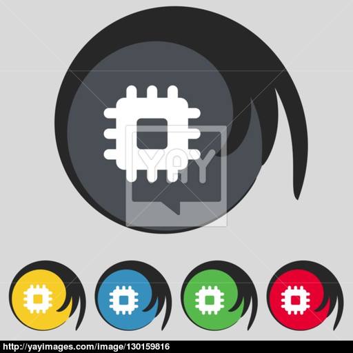 Central Processing Unit Icon Sign Symbol On Five Colored Buttons