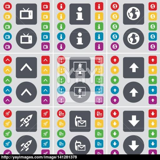 Retro Tv, Information, Earth, Arrow Up, Monitor, Rocket, Sms