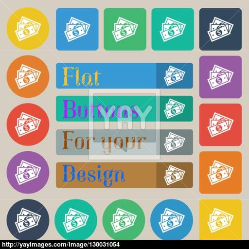 U S Dollar Icon Sign Set Of Twenty Colored Flat, Round, Square