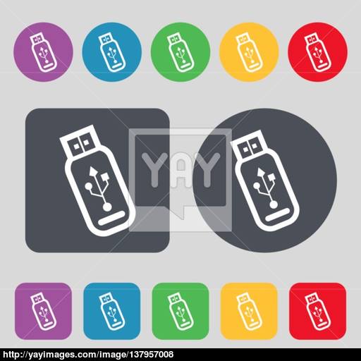 Usb Flash Drive Icon Sign A Set Of Colored Buttons Flat