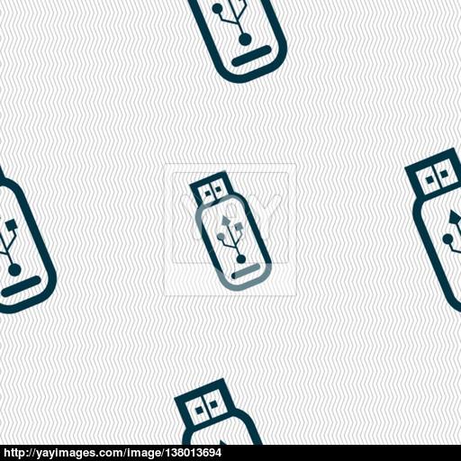 Usb Flash Drive Icon Sign Seamless Pattern With Geometric Texture