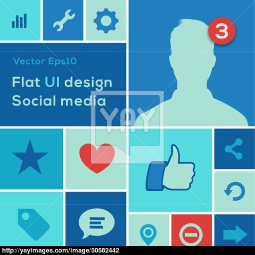 Flat Ui Design Trend Social Media Set Icons Vector