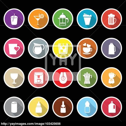 Variety Drink Icons With Long Shadow Vector