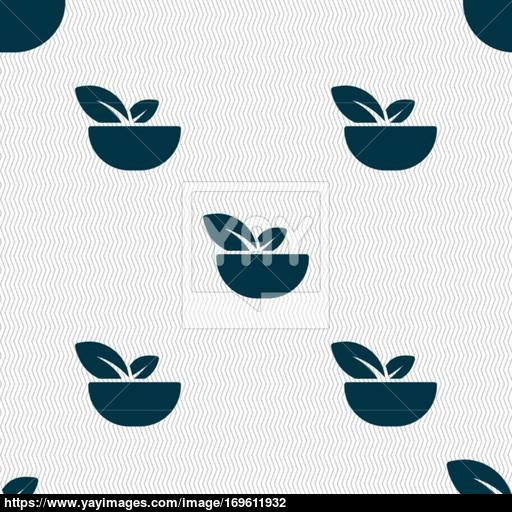 Organic Food Icon Sign Seamless Pattern With Geometric Texture