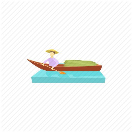 Boat, Cartoon, Man, Market, Sea, Sedge, Vietnam Icon