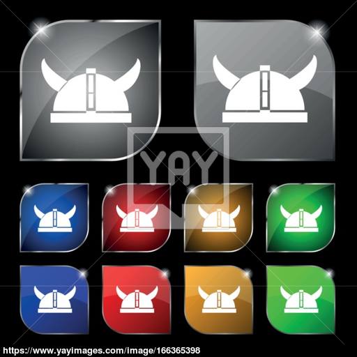 Viking Helmet Icon Sign Set Of Ten Colorful Buttons With Glare