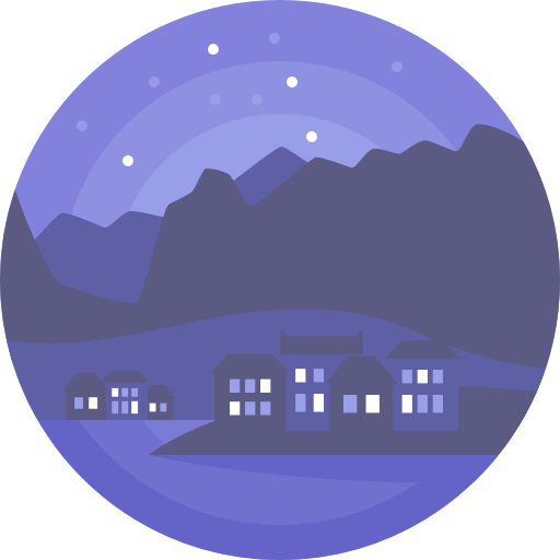 Night, Nature, Landscape, Scenery, Village Icon