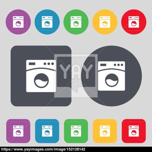 Washing Machine Icon Sign A Set Of Colored Buttons Flat