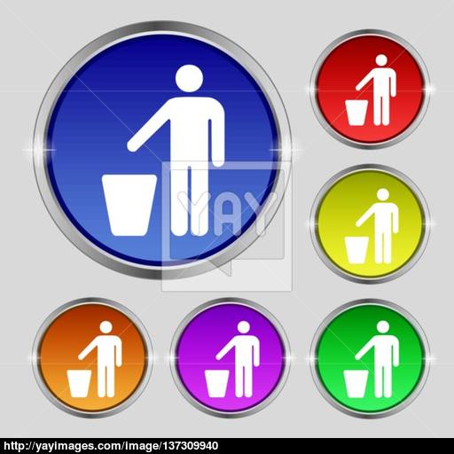 Throw Away The Trash Icon Sign Round Symbol On Bright Colourful
