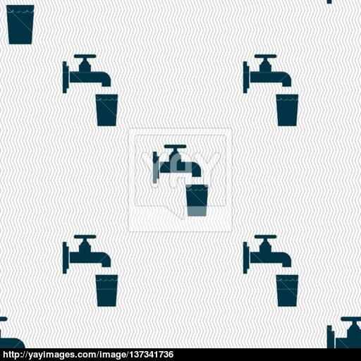 Faucet, Glass, Water Icon Sign Seamless Pattern With Geometric