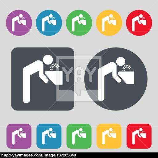 Drinking Fountan Sign A Set Of Colored Buttons Flat