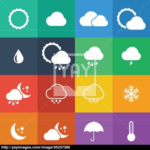 Flat Color Style Weather Icon Vector Set Vector