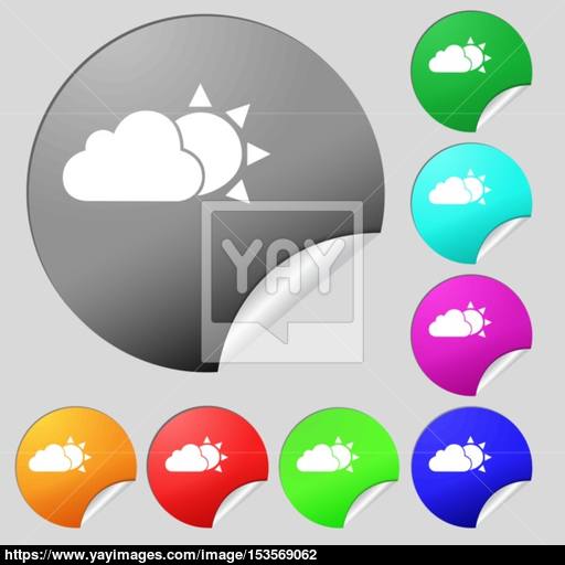 Weather Icon Sign Set Of Eight Multi Colored Round Buttons