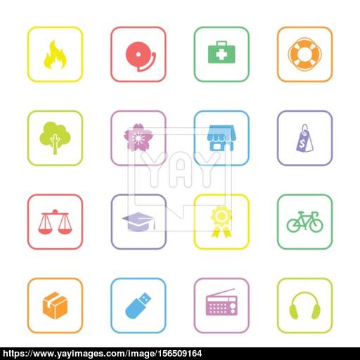 Colorful Web Icon Set With Rounded Rectangle Frame Vector