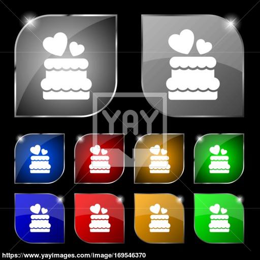 Wedding Cake Icon Sign Set Of Ten Colorful Buttons With Glare