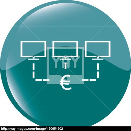 Euro Sign With Computer Network Circle Glossy Web Icon Isolated