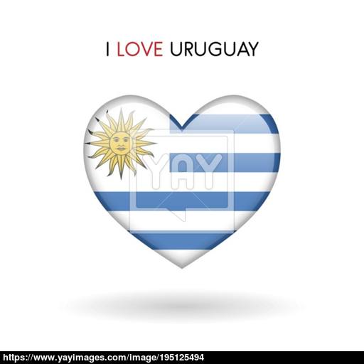Love Uruguay Symbol Flag Heart Glossy Icon On A White Background