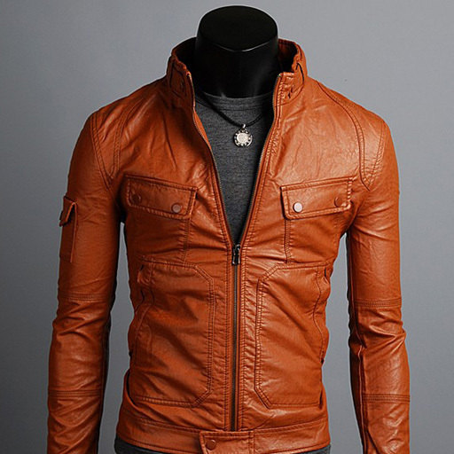 Handmade Men Tan Brown Leather Jacket Flap Button Pocket With Big