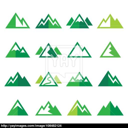 Mountain Vector Green Icons Set Vector