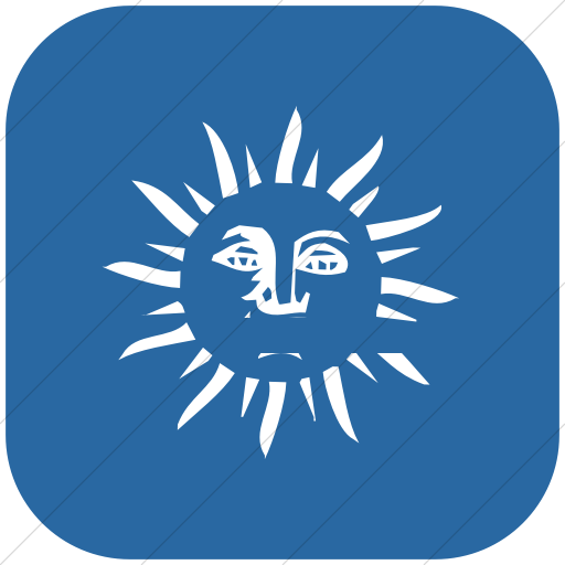 Flat Rounded Square White On Blue Classica Sun Face Icon