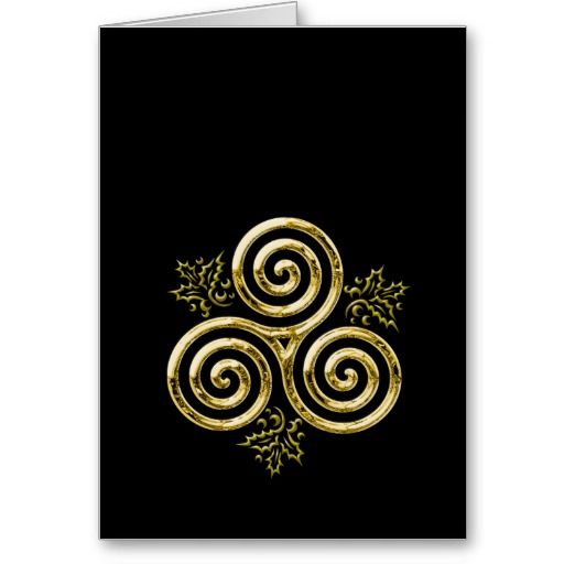 Golden Triple Spiral Holly Leaves Holiday Card