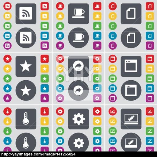 Rss, Cup, File, Star, Back, Window, Thermometer, Gear, Laptop Icon