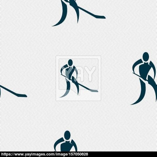 Winter Sport, Hockey Icon Sign Seamless Pattern With Geometric
