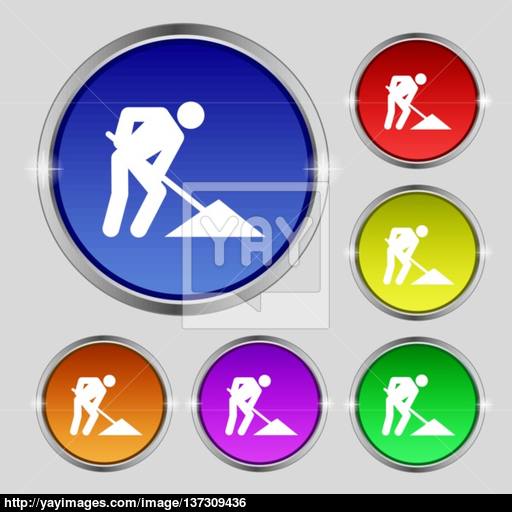 Repair Of Road, Construction Work Icon Sign Round Symbol