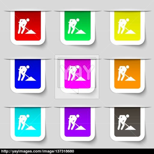 Repair Of Road, Construction Work Icon Sign Set Of Multicolored
