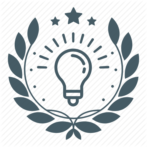 Achievement, Award, Badge, Bulb, Idea, Light, Wreath Icon