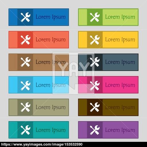 Wrench And Screwdriver Icon Sign Set Of Twelve Rectangular