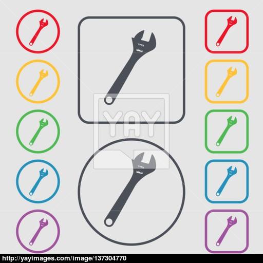 Wrench Icon Sign Symbol On The Round And Square Buttons