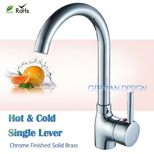 Swivel Spout Mono Kitchen Sink Mixer Tap Single Lever Chrome Soild