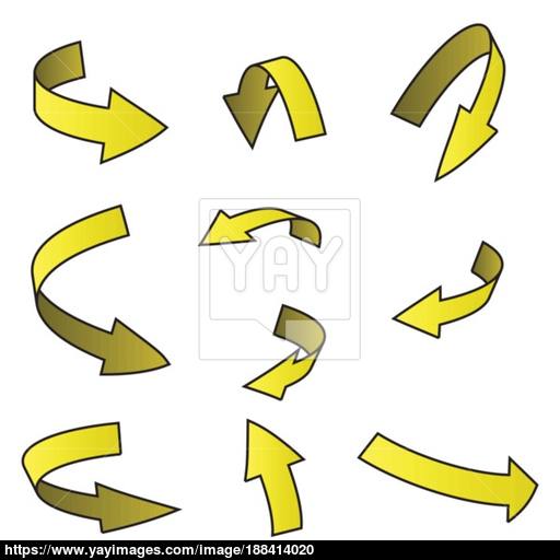 Yellow Arrow Symbol, Curved Icon Business Concept Set Vector