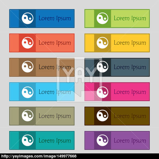 Ying Yang Icon Sign Set Of Twelve Rectangular, Colorful
