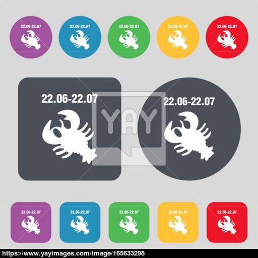 Zodiac Cancer Icon Sign A Set Of Colored Buttons Flat Design