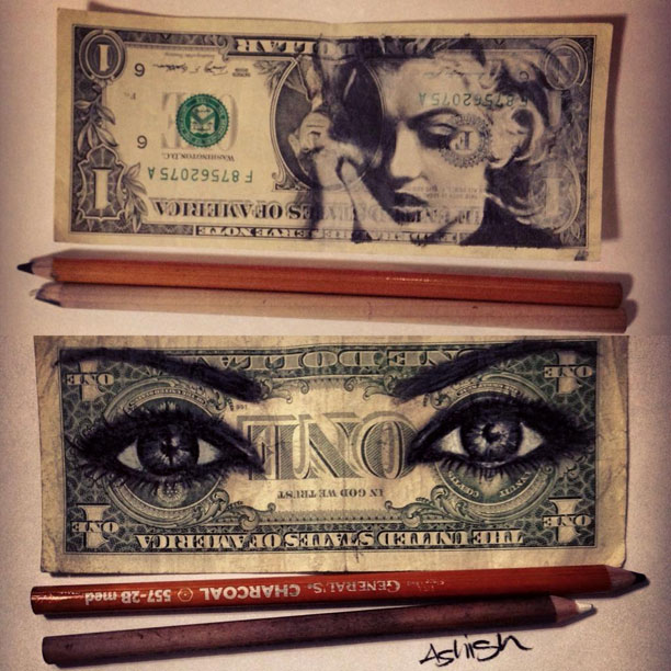 612x612 Amazing Pencil Portraits Drawn Onto Dollar Bills