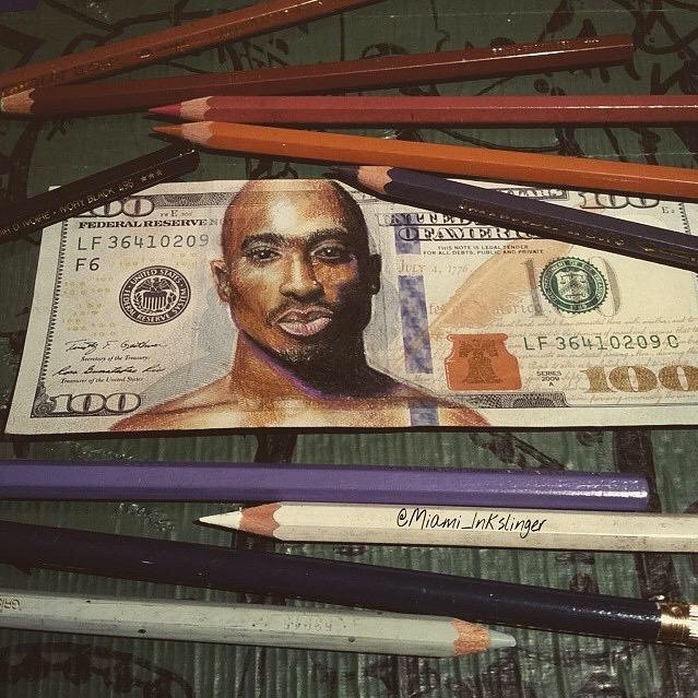 639x639 Tupac Shakur Drawn On A 100 Dollar Bill Is One Of The Coolest