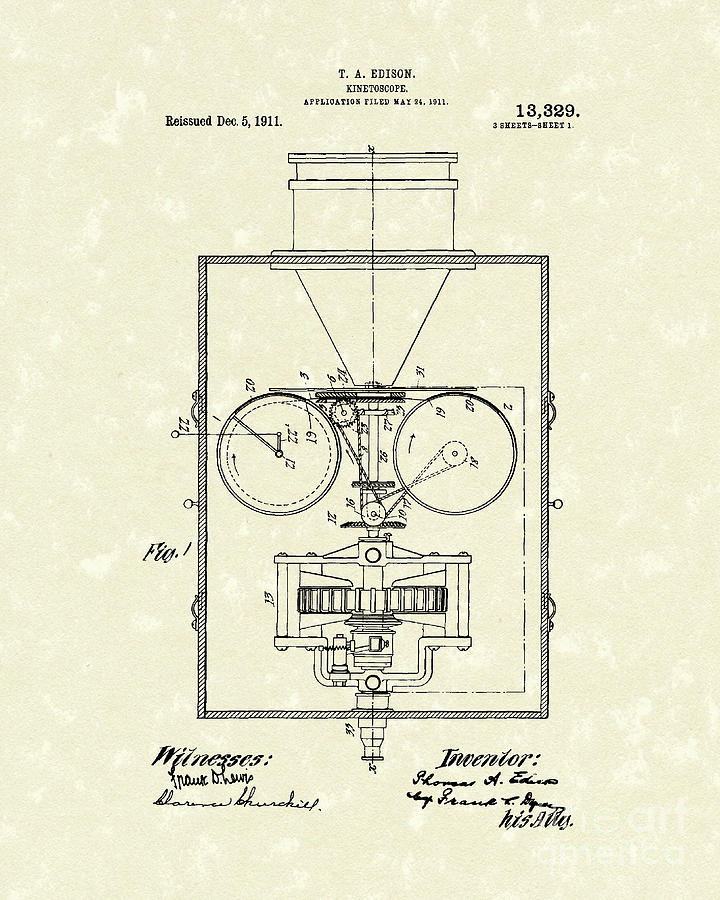 720x900 Edison Kinetoscope 1911 I Patent Art Drawing By Prior Art Design