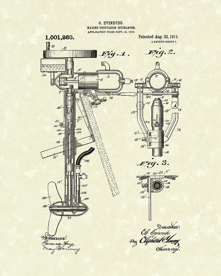 720x900 Evinrude Boat Motor 1911 Patent Art Drawing By Prior Art Design